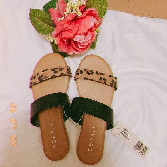 Leopard Print Black Strap Slide Sandals - Picture 3 of 6